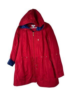 Susan Graver Red Hooded Zip Up Windbreaker Jacket Plus size 2X Drawstring Waist